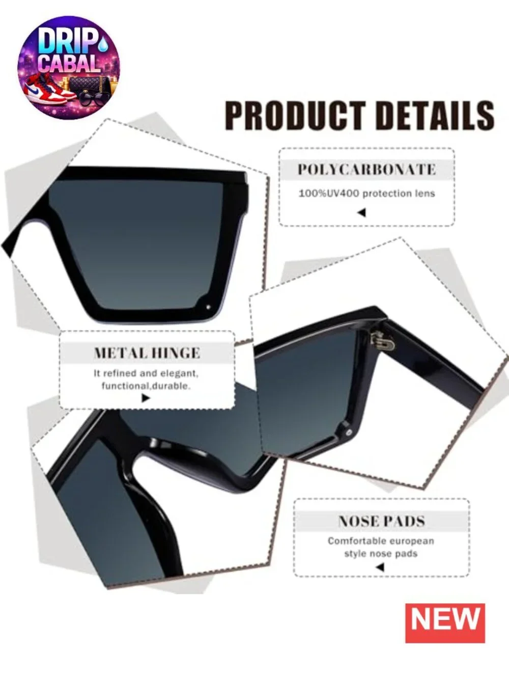 Square Oversized Sunglasses 4 Pairs UV400 Protection Lightweight Plastic